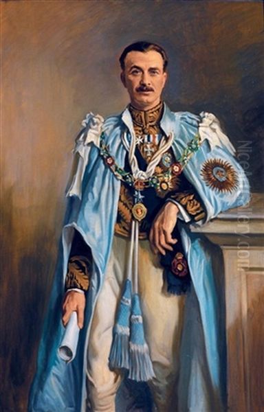 Portrait Of Herbert Michael Rudolf Knatchbull, 5th Baron Brabourne (collab. W/studio) Oil Painting by Oswald (Sir) Birley