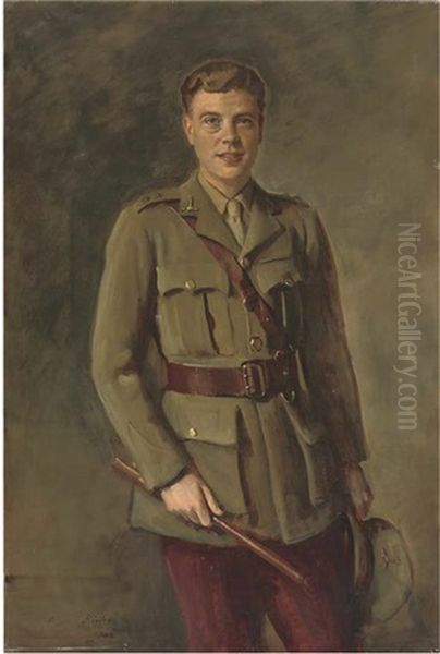 Portrait Of An Officer Of The 11th Hussars, In Full Uniform Oil Painting by Oswald (Sir) Birley