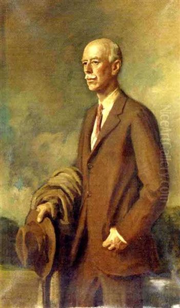 Portrait Of The Third Viscount Hampden In A Brown Jacket Oil Painting by Oswald (Sir) Birley