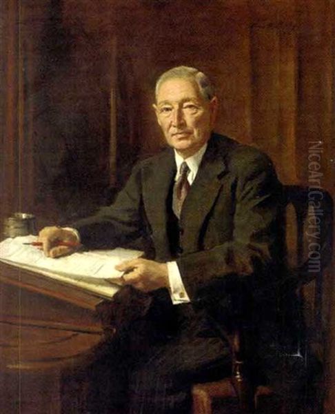 Portrait Of Ralph Y. Sketch, Seated At A Desk Oil Painting by Oswald (Sir) Birley