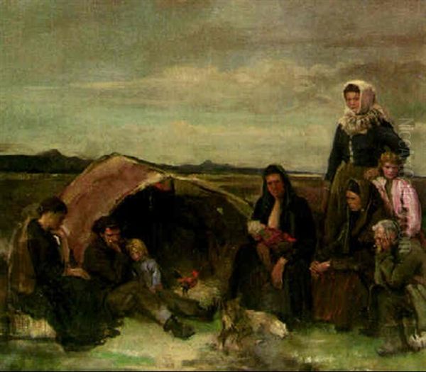 An Irish Gypsy Encampment Oil Painting by Oswald (Sir) Birley