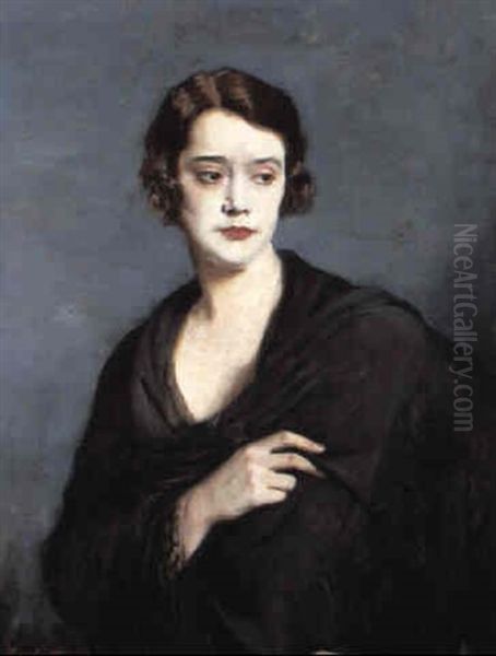 Portrait Of A Lady In A Black Shawl Oil Painting by Oswald (Sir) Birley