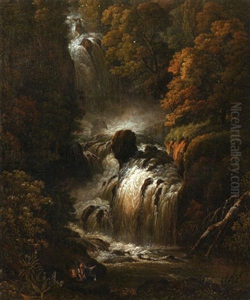 Am Reichenbachfall Bei Meiringen Oil Painting by Peter Birmann