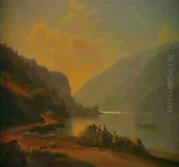 Lowerzersee; And                                            Urnersee Mit Urirotstock Oil Painting by Samuel Birmann