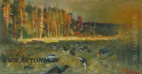 Grouse Lek Oil Painting by Stanislaw Birnbaum