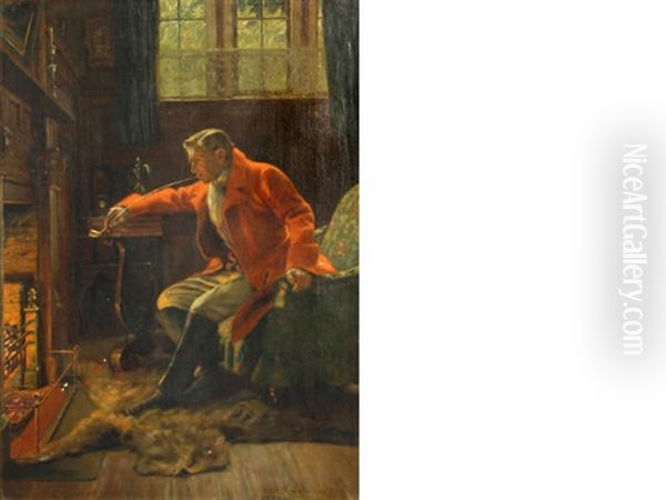 Smoking By The Hearth Oil Painting by William Verplanck Birney