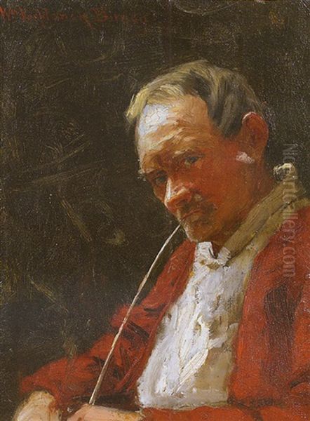 Pipe Smoker Oil Painting by William Verplanck Birney