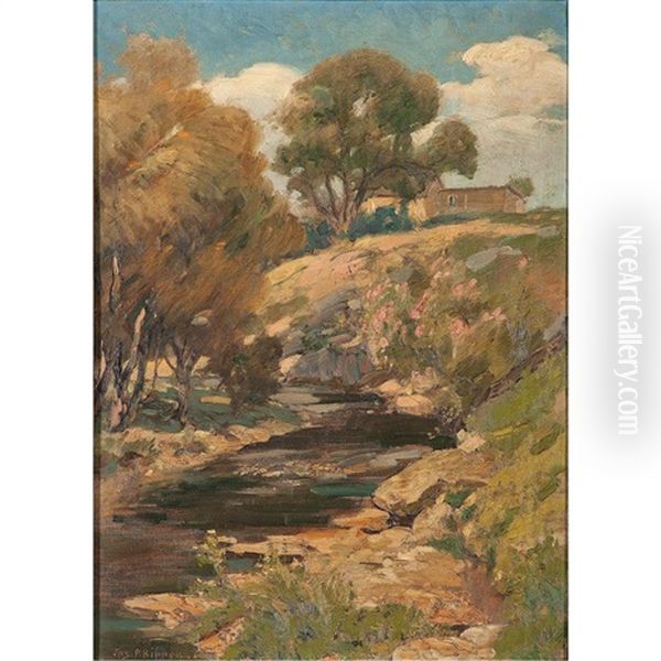 Summer Scene With Stream Oil Painting by Joseph Pierre Birren