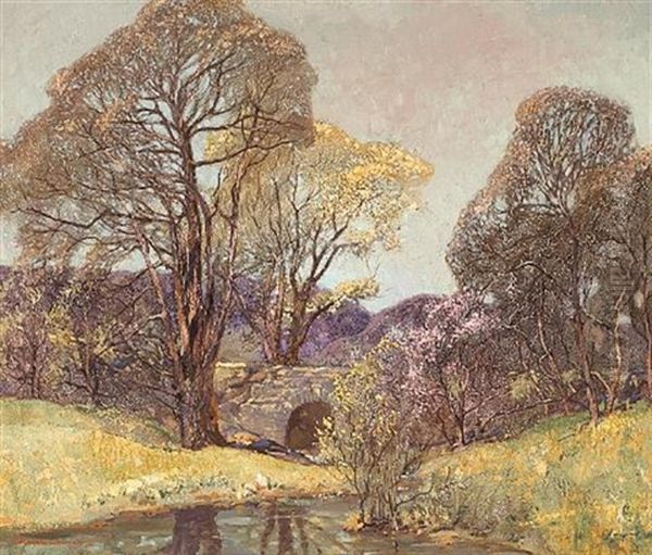 Spring Cottonwoods And Willows (no. 452) Oil Painting by Joseph Pierre Birren