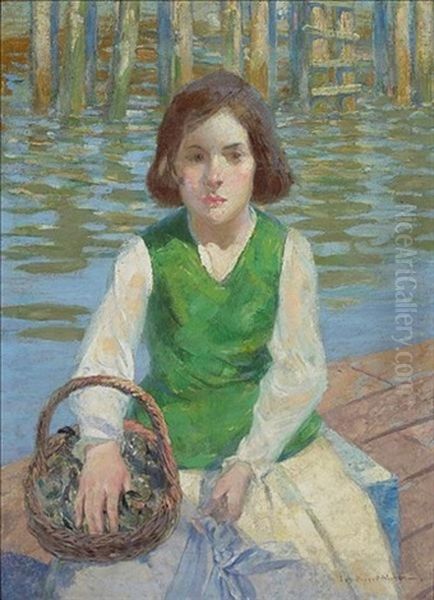 A Portrait Of Girl With A Basket Of Mussels Oil Painting by Joseph Pierre Birren