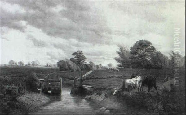 Cows By A Loch Oil Painting by Henry Birtles