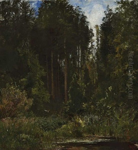 Waldlichtung Mit Kleinem Weiher Oil Painting by Eugen Birzer