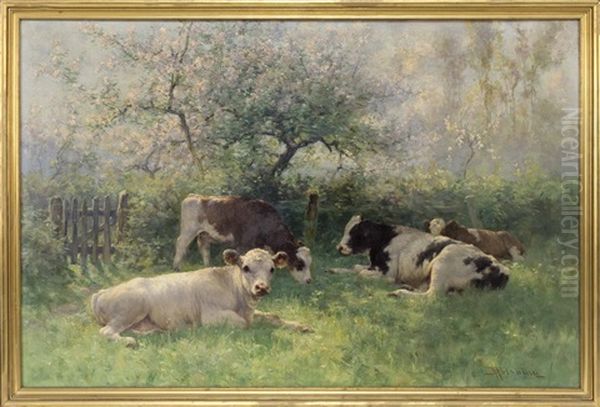 Corner Of The Orchard, Springtime Oil Painting by Henry Singlewood Bisbing