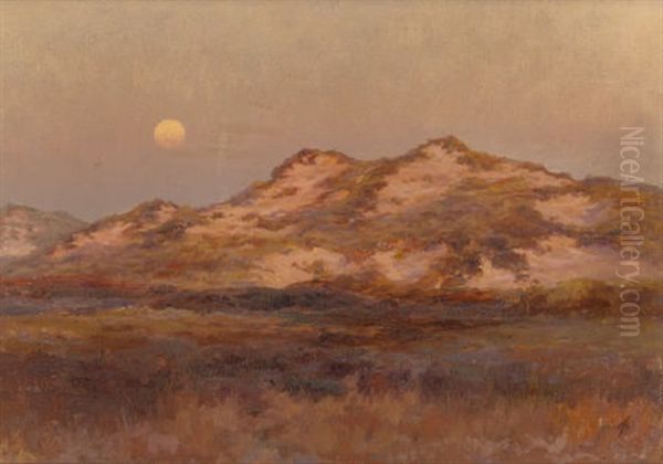 Dunes At Moonrise Oil Painting by Henry Singlewood Bisbing