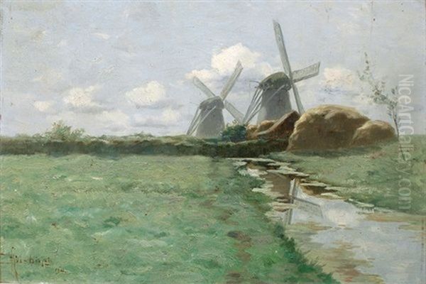 Paysage Aux Moulins Oil Painting by Henry Singlewood Bisbing