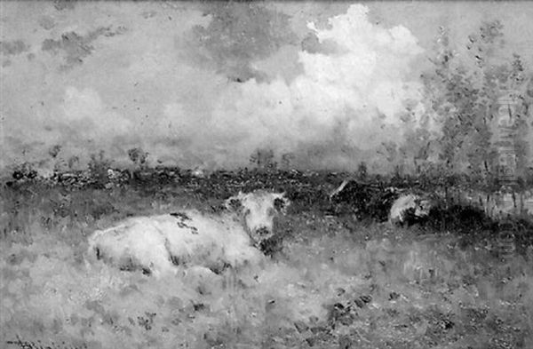 Les Vaches Au Pre Oil Painting by Henry Singlewood Bisbing