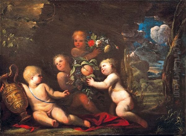 Natura Morta Con Putti Oil Painting by Bartolomeo Biscaino