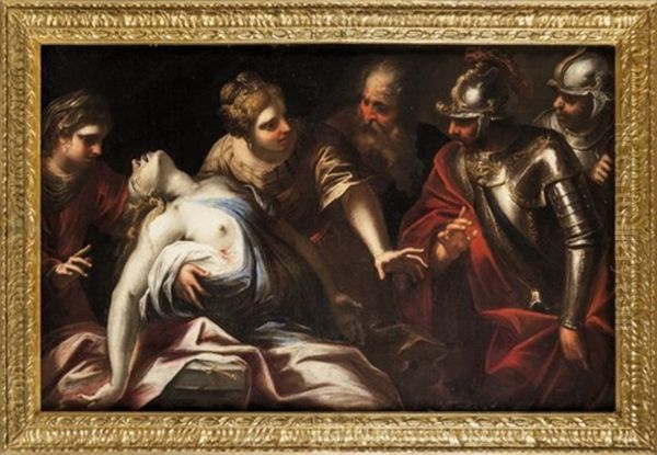 La Morte Di Lucrezia Oil Painting by Bartolomeo Biscaino