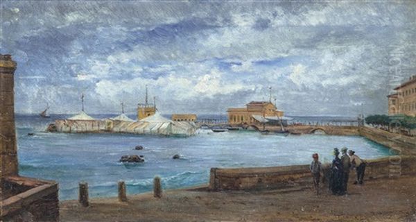 Mareggiata A Livorno Oil Painting by Carlo Felice Biscarra