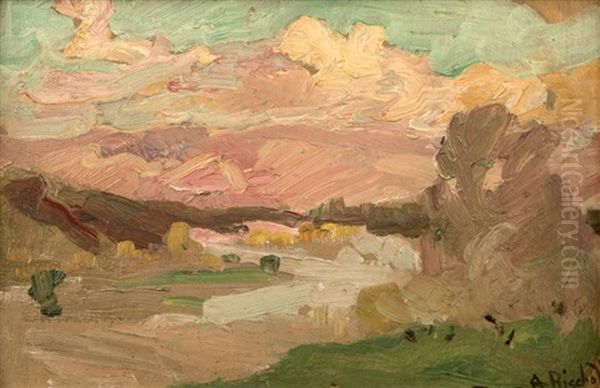 River Valley Late Afternoon, Landscape Oil Painting by Franz Arthur Bischoff