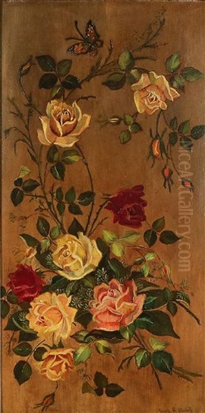 Butterfly And Roses Oil Painting by Franz Arthur Bischoff