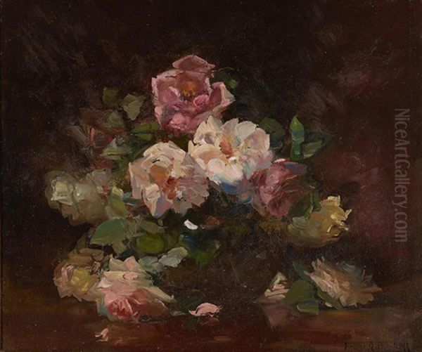 An Arrangement Of Pink Roses Oil Painting by Franz Arthur Bischoff