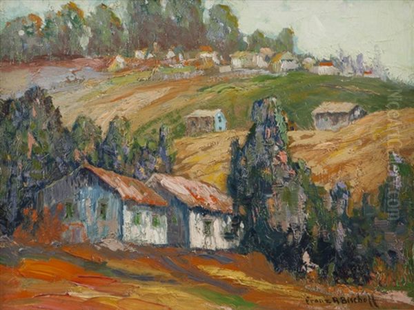 Houses In A Rolling Hill Landscape Oil Painting by Franz Arthur Bischoff