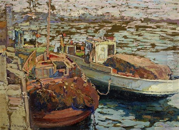 Fishing Boats (san Pedro) Oil Painting by Franz Arthur Bischoff