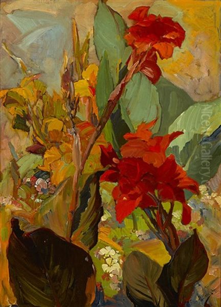 Canna Lilies Oil Painting by Franz Arthur Bischoff