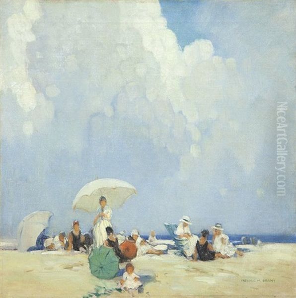 Atmospheric Beach Scene With Women And Children Oil Painting by Franz Arthur Bischoff