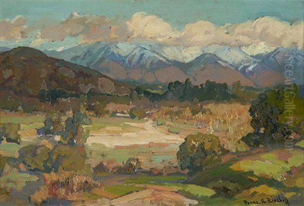 San Gabriel Valley - Snow-capped Mountains Oil Painting by Franz Arthur Bischoff