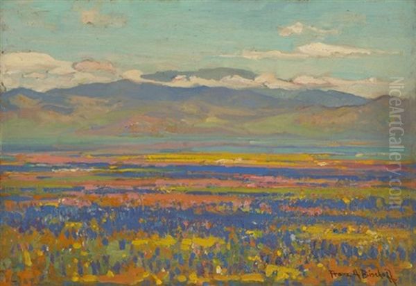 Field Of Poppies And Lupine Near The Foothills Oil Painting by Franz Arthur Bischoff