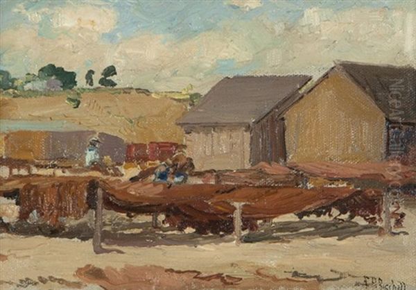 Drying The Nets - San Pedro Oil Painting by Franz Arthur Bischoff