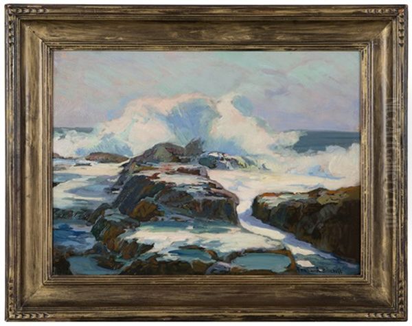 Rocky Coastal With Crashing Surf Oil Painting by Franz Arthur Bischoff