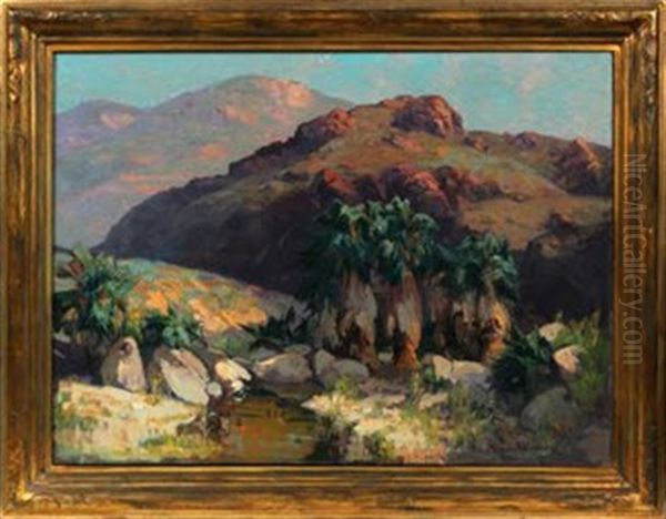 Palm Spring Canyon Oil Painting by Franz Arthur Bischoff