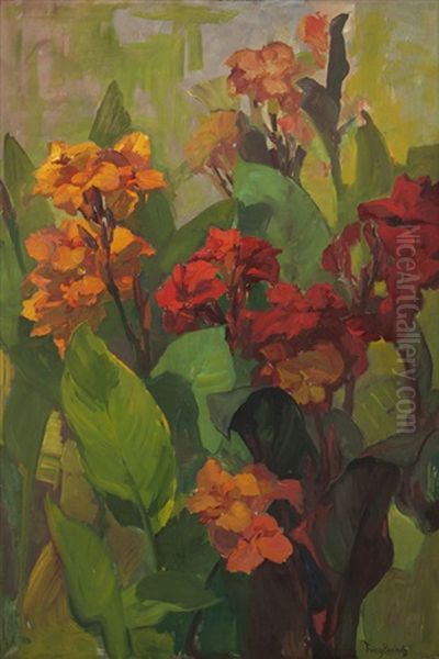 Canna Lilies Oil Painting by Franz Arthur Bischoff