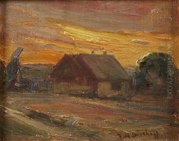 House With A Sunset Beyond Oil Painting by Franz Arthur Bischoff