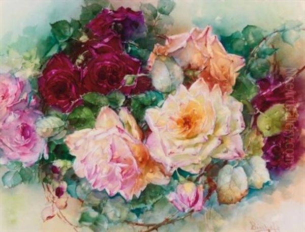 Roses Oil Painting by Franz Arthur Bischoff