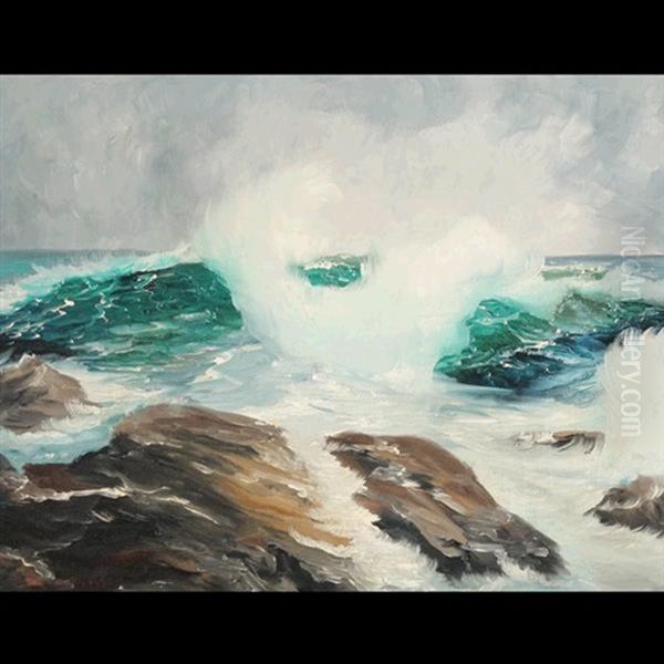 Crashing Waves, Pacific Oil Painting by Franz Arthur Bischoff