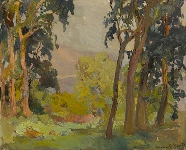 A Grove Of Trees With Mountains In The Distance Oil Painting by Franz Arthur Bischoff