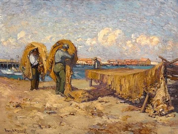 Mending Nets, San Pedro Oil Painting by Franz Arthur Bischoff