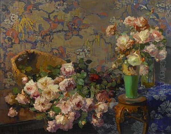 Roses Oil Painting by Franz Arthur Bischoff