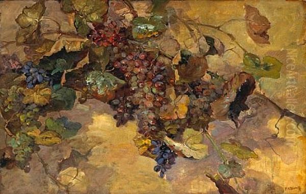 Grapes (this Is My Visiting Card) Oil Painting by Franz Arthur Bischoff