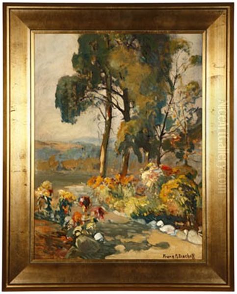 Flowering Garden Oil Painting by Franz Arthur Bischoff