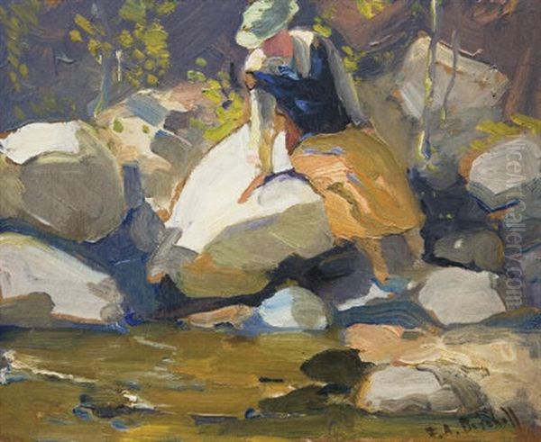 Bertha On The Rocks Oil Painting by Franz Arthur Bischoff