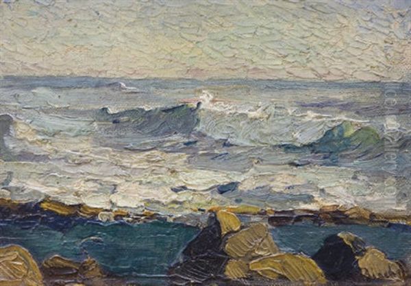 Ocean Waves Oil Painting by Franz Arthur Bischoff