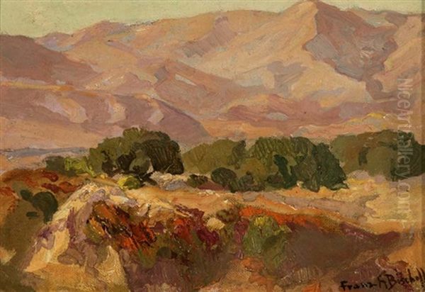 Pink Mountains In A Landscape Oil Painting by Franz Arthur Bischoff