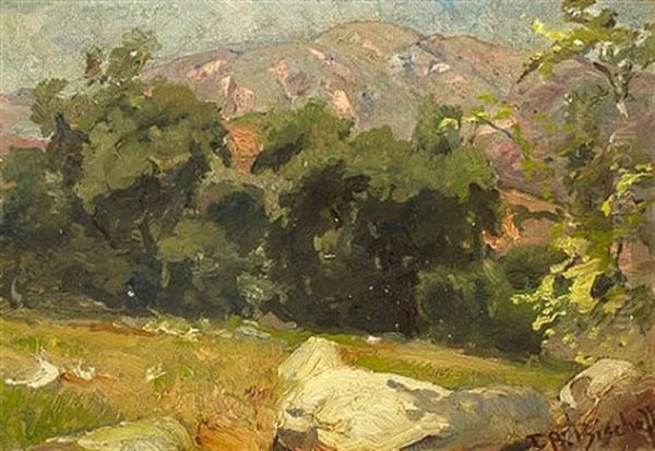 Landscape With Yellow Rock Oil Painting by Franz Arthur Bischoff