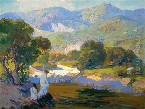 Bathers In A Mountain Stream by Franz Arthur Bischoff