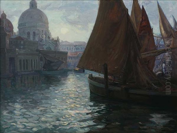 Venice, Italy Harbor Oil Painting by Franz Arthur Bischoff